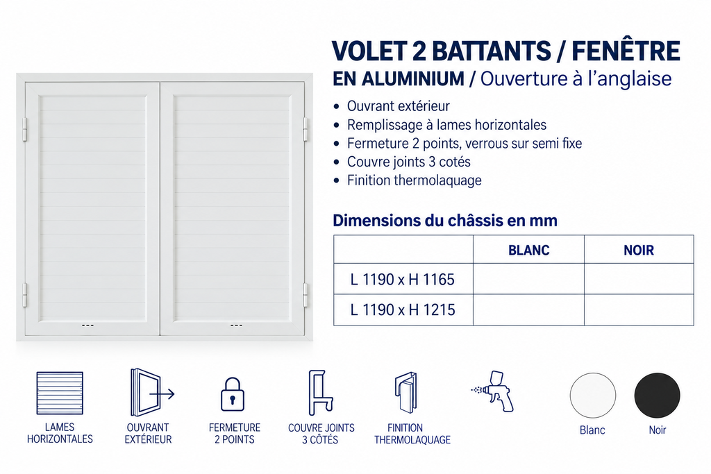 [B1260992] Volet 2 battants fenêtre aluminium blanc 1190 x 1165mm